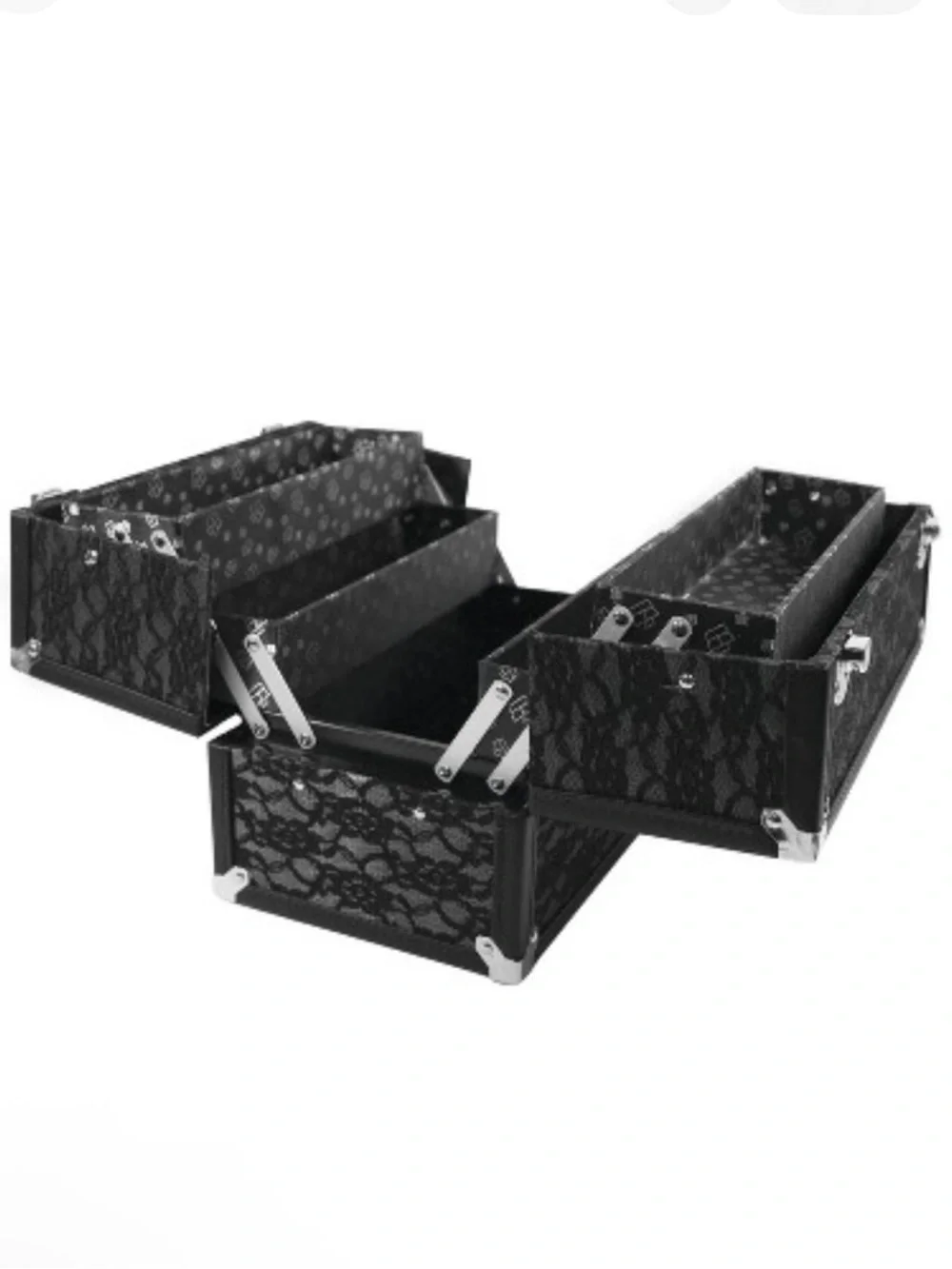 Caboodles Train Case Black Lace Cosmetic Organizer Case Portable Makeup Storage